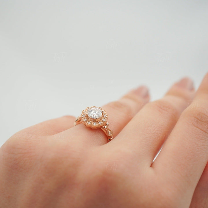 Helios Vintage Mozanit Pırlanta Altın Yüzük, Helios Vintage Mozanite Diamond Gold Ring