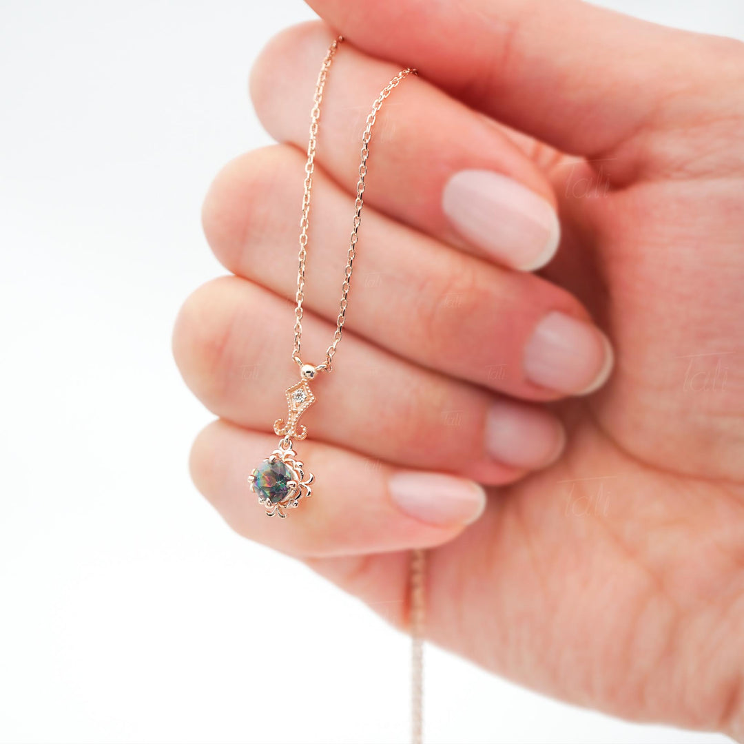 Mistik topaz poırlanta vintage altın kolye - Mystic topaz diamond vintage solid gold necklace