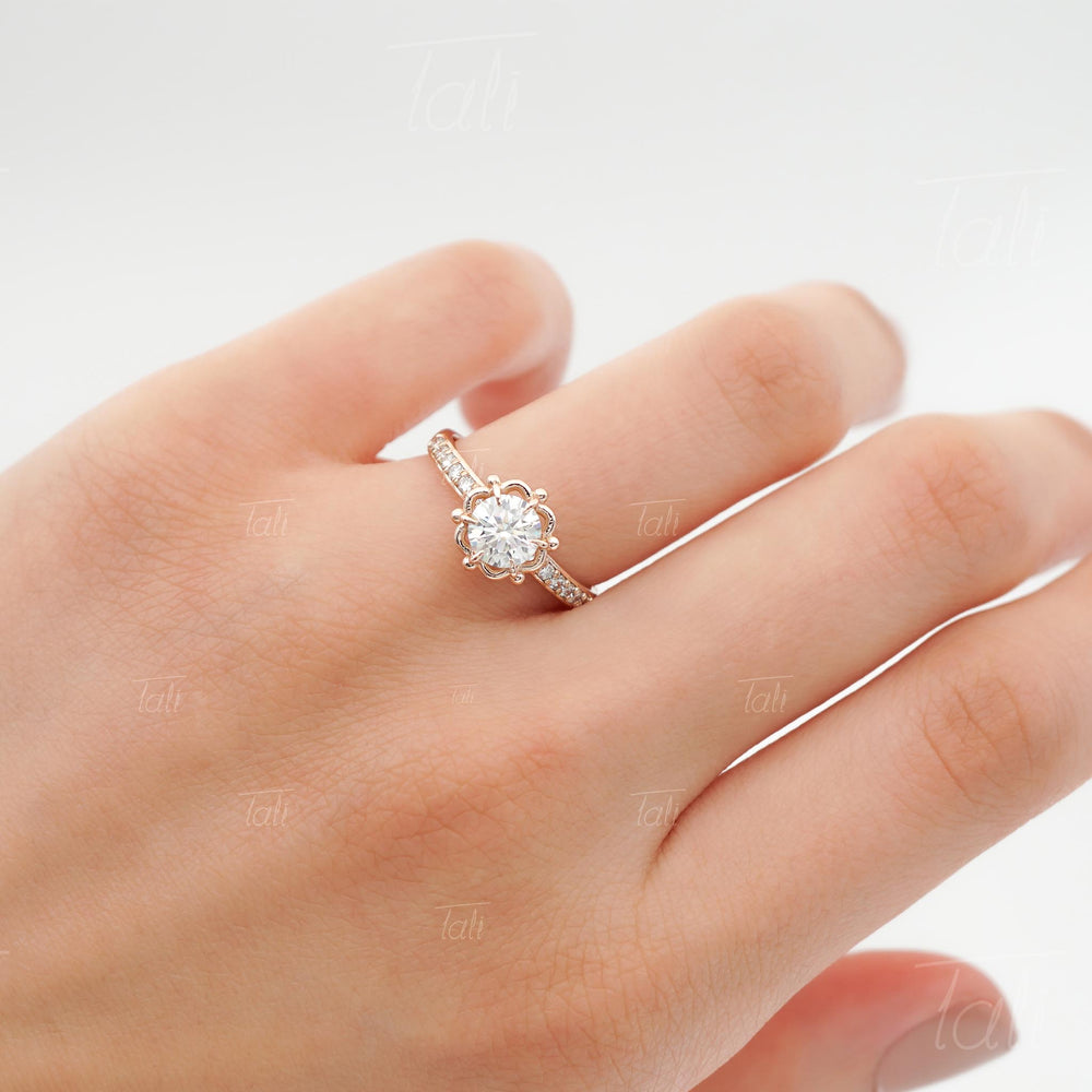 0.56 CT Pırlanta Flora Vintage Altın Yüzük | HRD / GIA Uluslararası Sertifikalı Pırlanta-0.56 CT Diamond Flora Vintage Gold Ring | HRD / GIA International Certified Diamond
