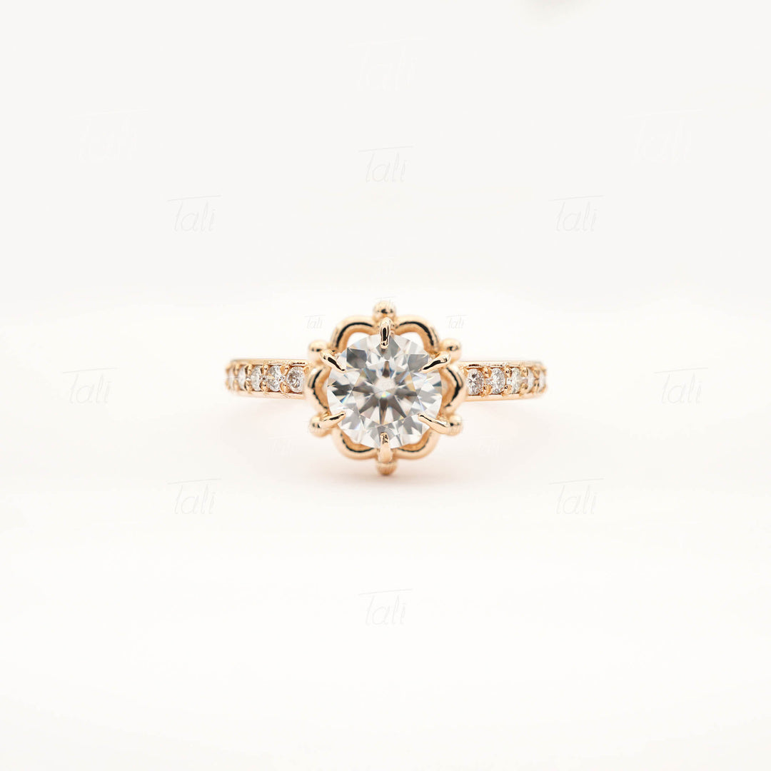 0.56 CT Pırlanta Flora Vintage Altın Yüzük | HRD / GIA Uluslararası Sertifikalı Pırlanta-0.56 CT Diamond Flora Vintage Gold Ring | HRD / GIA International Certified Diamond