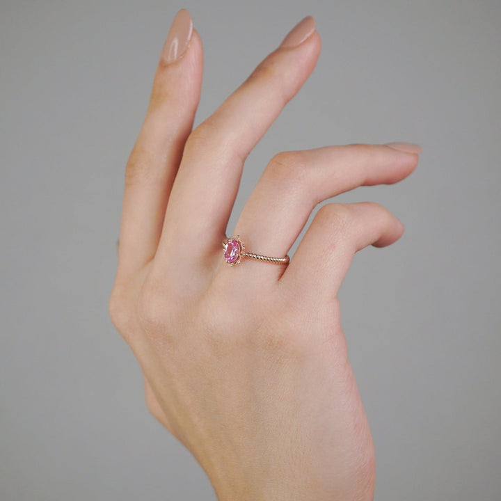 anya vintage pembe safir tektas altın burgu kol yüzük, Pink sapphire vintage solitaire gold ring