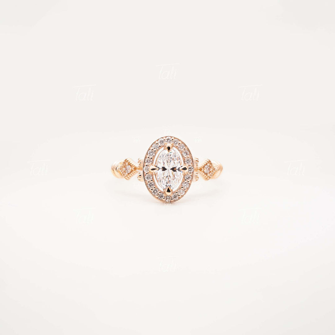 Asha Vintage Beyaz Topaz Pirlanta Altin Yuzuk Asha Vintage White Topaz Diamond Gold Ring