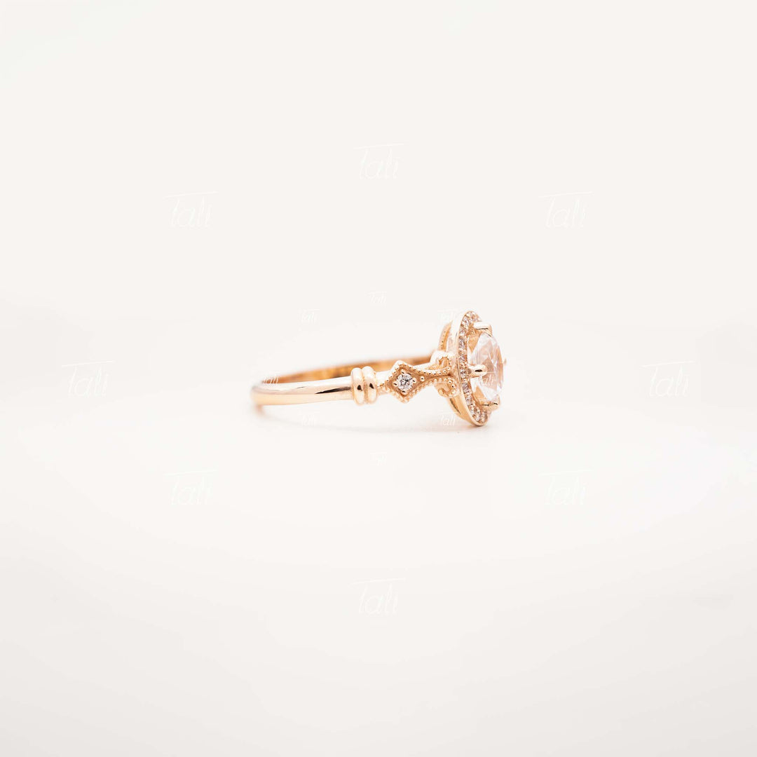 Asha Vintage Beyaz Topaz Pirlanta Altin Yuzuk Asha Vintage White Topaz Diamond Gold Ring