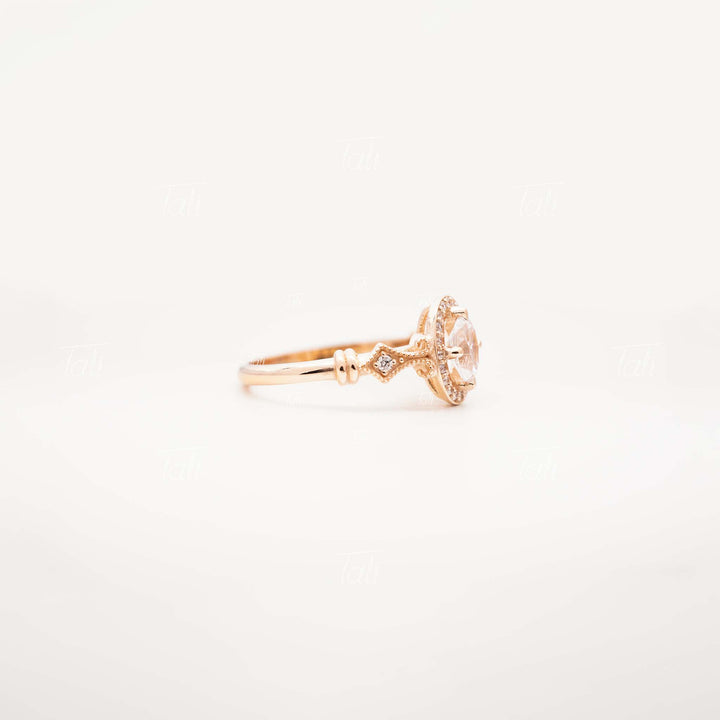 Asha Vintage Beyaz Topaz Pirlanta Altin Yuzuk Asha Vintage White Topaz Diamond Gold Ring