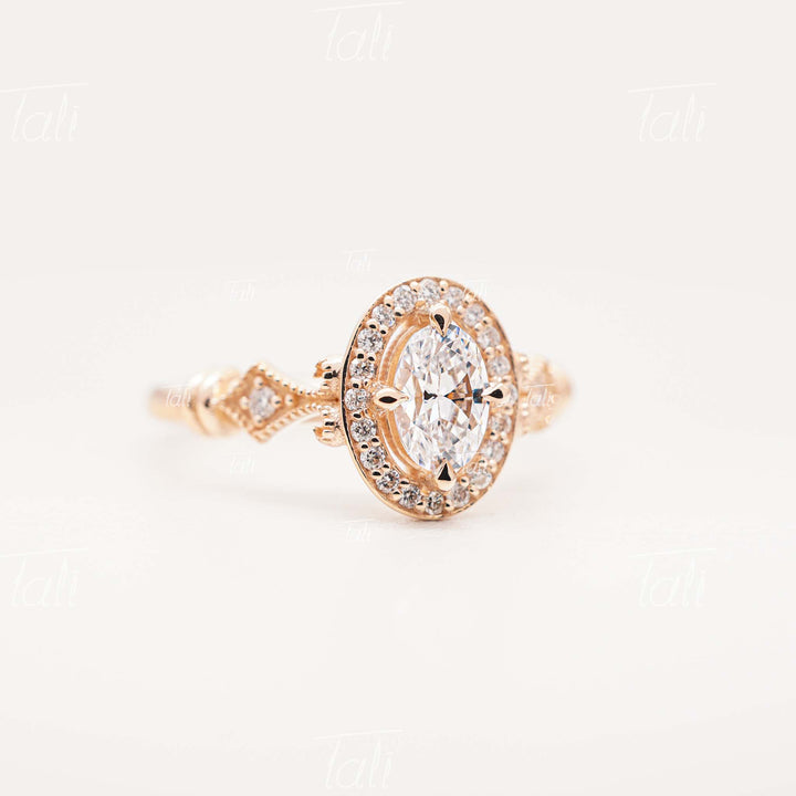 Asha Vintage Beyaz Topaz Pirlanta Altin Yuzuk Asha Vintage White Topaz Diamond Gold Ring