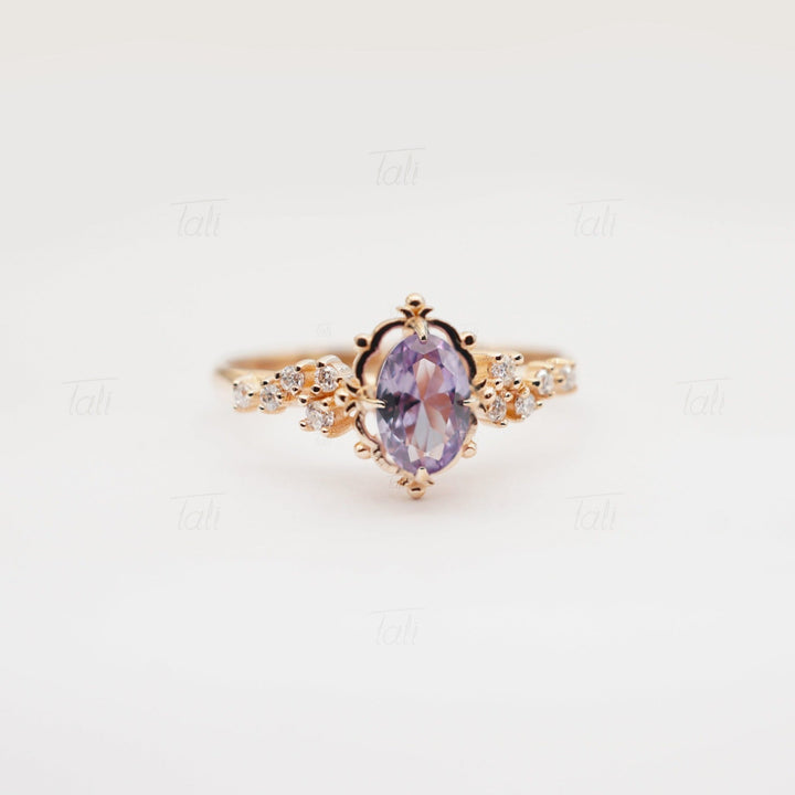 Astra Vintage Aleksandrit Pırlanta Altın Yüzük, Astra Vintage Alexandrite Diamond Gold Ring