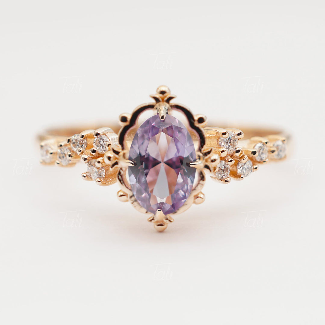 Astra Vintage Aleksandrit Pırlanta Altın Yüzük, Astra Vintage Alexandrite Diamond Gold Ring