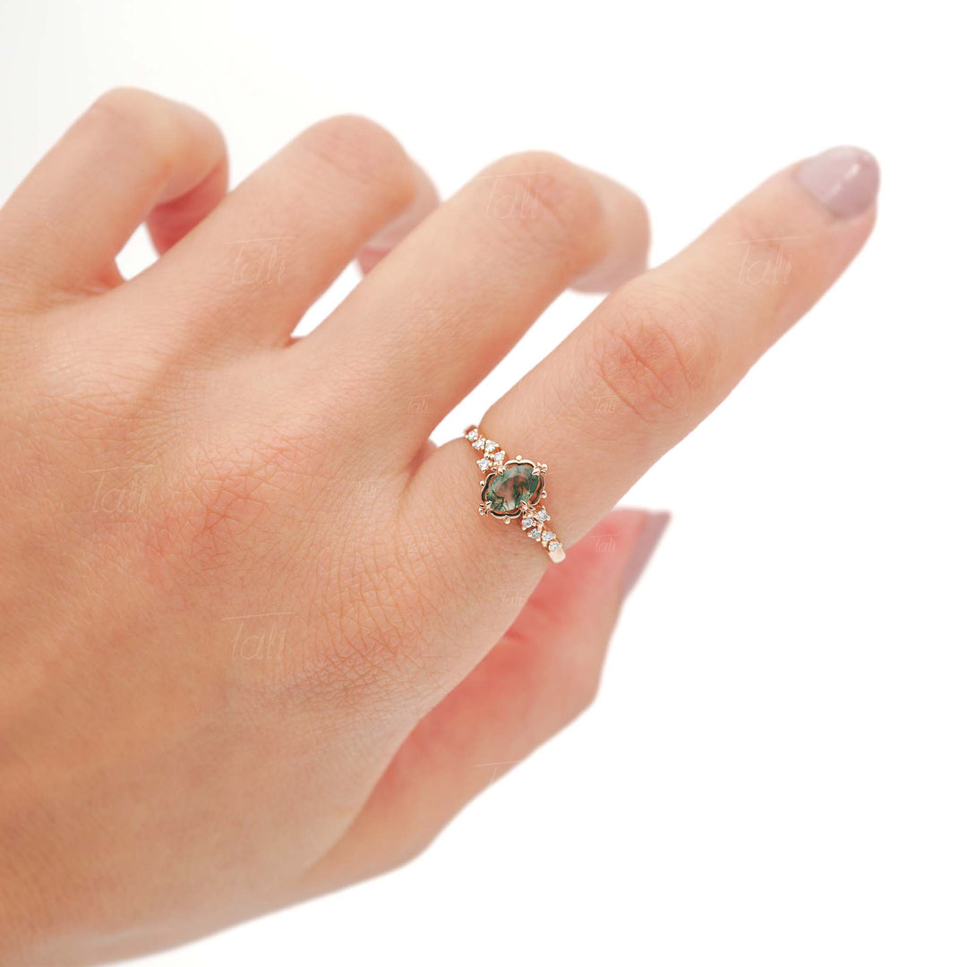 Astra Vintage Moss Agate Pırlanta Altın Yüzük