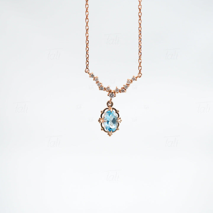 Astra Vintage Swiss Blue Topaz Pırlanta Altın Kolye, Astra Vintage Swiss Blue Topaz Diamond Gold Necklace