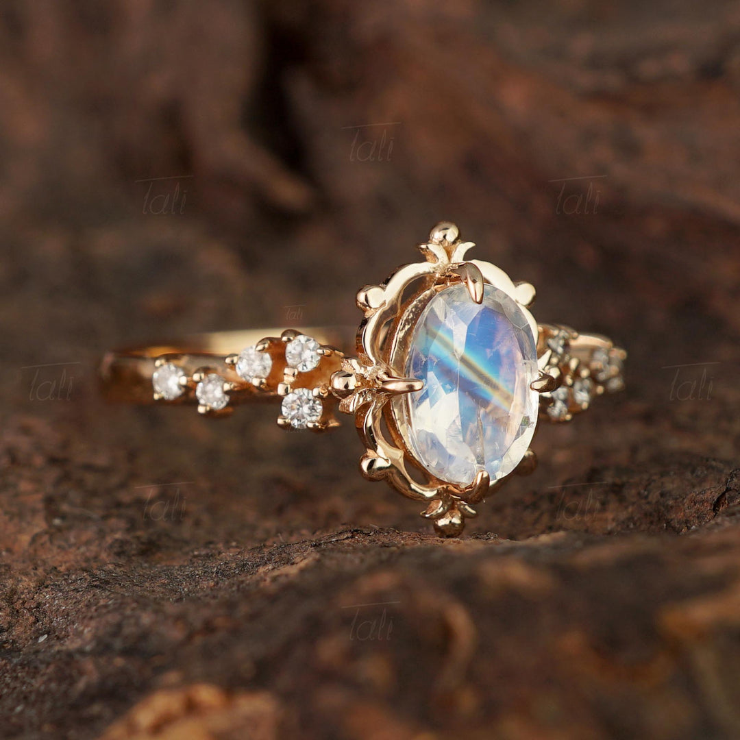 Astra Vintage Aytaşı Pırlanta Altın Yüzük,Astra Vintage Moonstone Diamond Gold Ring