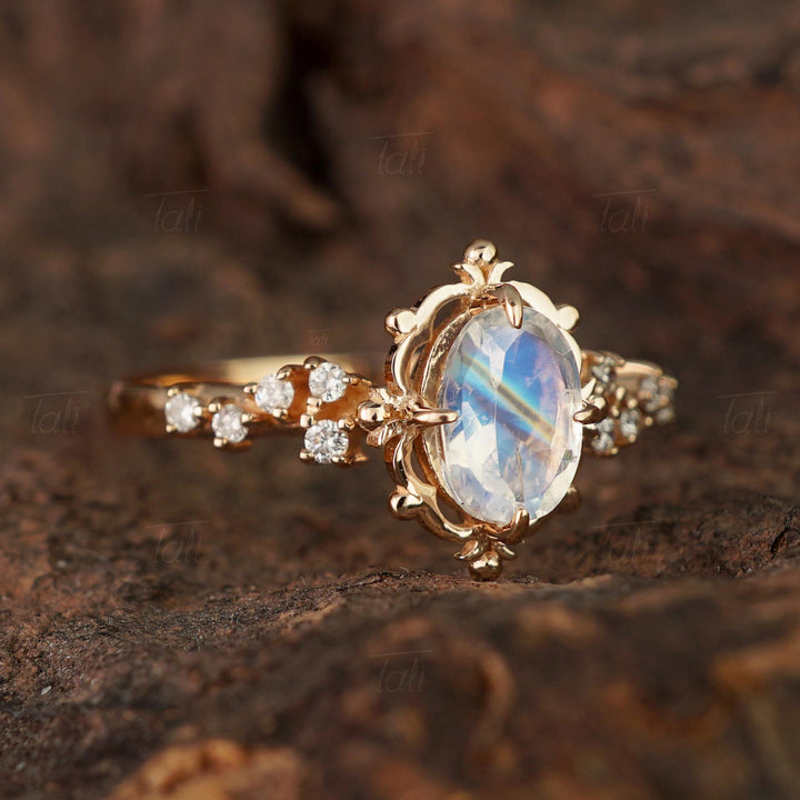 Astra Vintage Aytaşı Pırlanta Altın Yüzük,Astra Vintage Moonstone Diamond Gold Ring