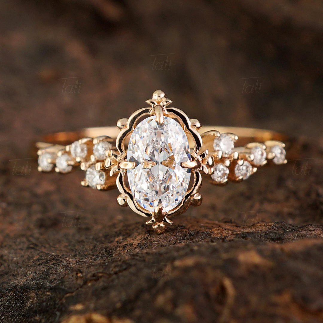 Astra Vintage Beyaz Topaz Pırlanta Altın Yüzük, Astra Vintage White Topaz Diamond Gold Ring