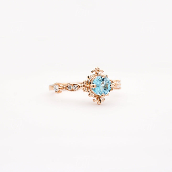 Aura swiss blue topaz ve pırlanta vintage altın yüzük, Aura swiss blue topaz and diamond vintage solid gold ring
