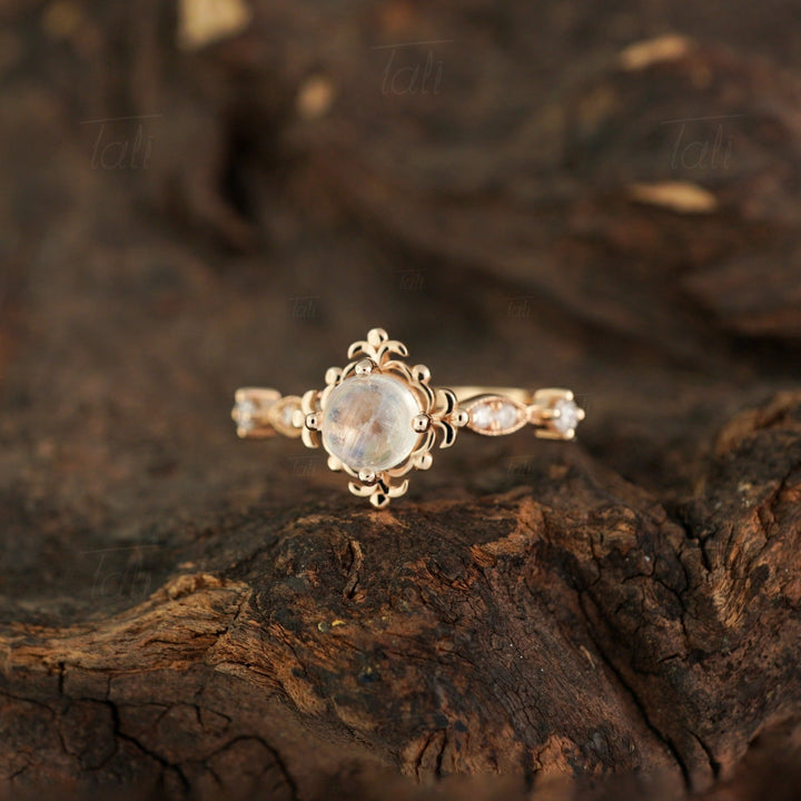 Aura Vintage Aytaşı Pırlanta Altın Yüzük, Aura Vintage Moonstone Diamond Gold Ring