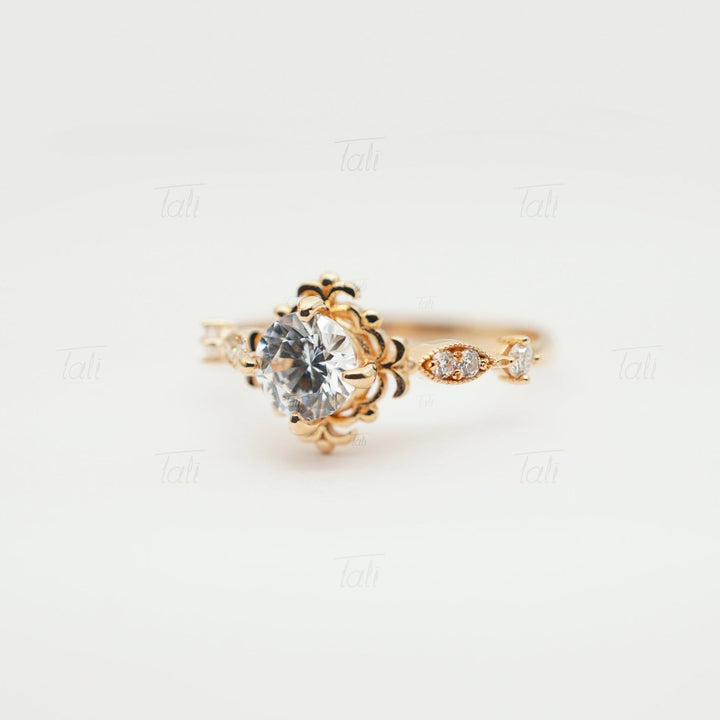 Aura Vintage Beyaz Topaz Pırlanta Altın Yüzük, Aura Vintage White Topaz Diamond Gold Ring