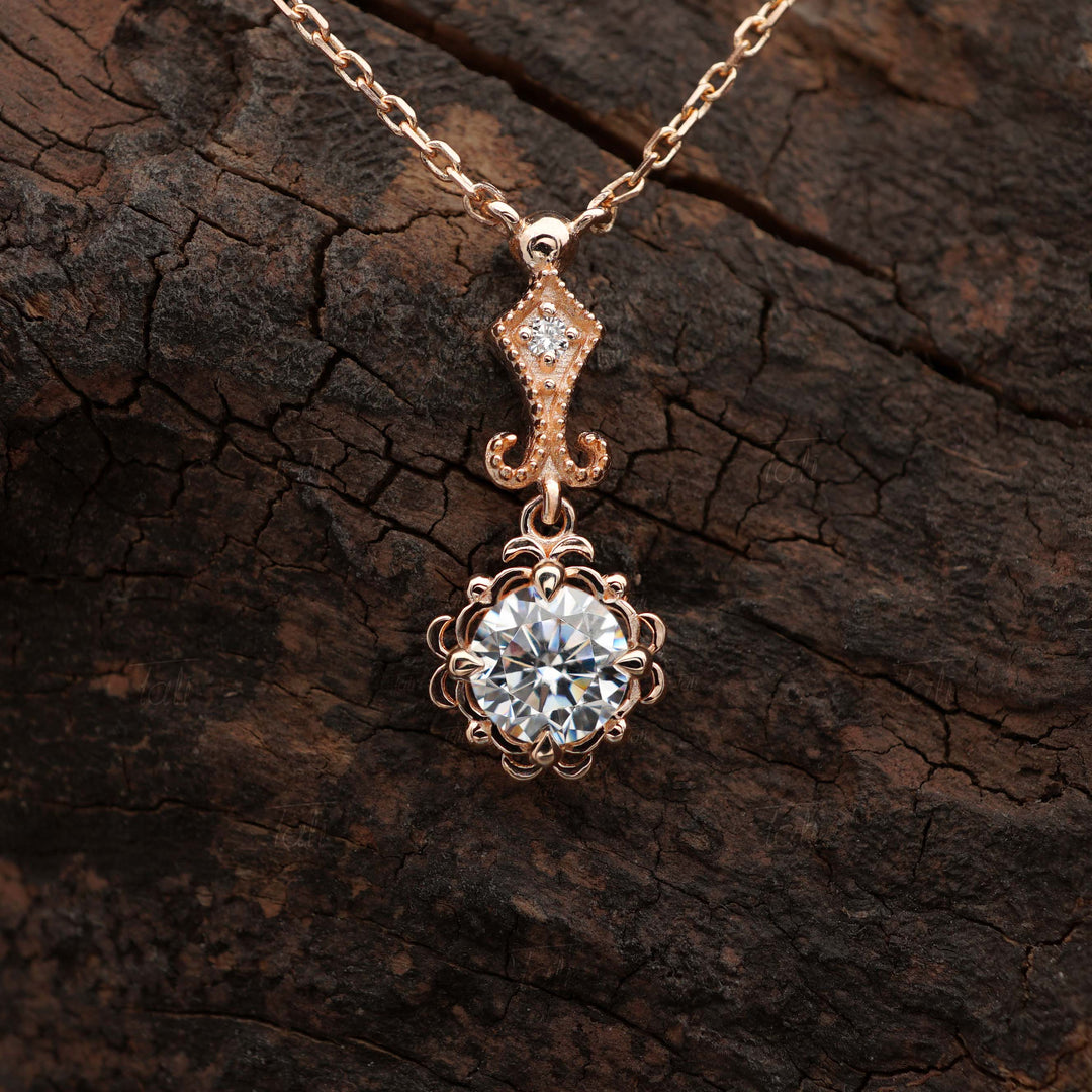 Beyaz topaz pırlanta vintage altın kolye - Beyaz topaz diamond vintage solid gold necklace