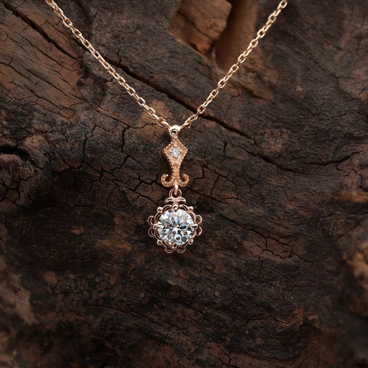 Beyaz topaz pırlanta vintage altın kolye - Beyaz topaz diamond vintage solid gold necklace