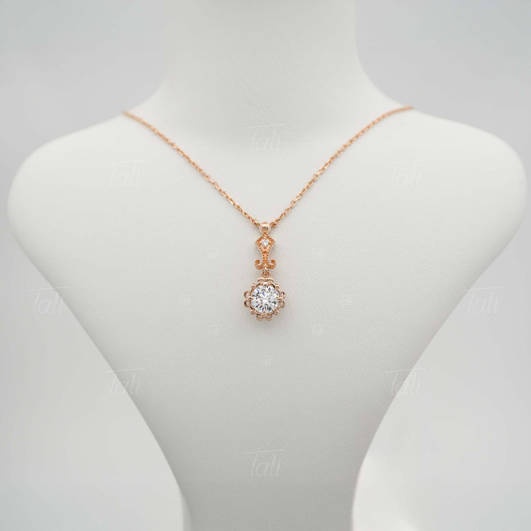 Beyaz topaz pırlanta vintage altın kolye önden görüntüsü- Beyaz topaz diamond vintage solid gold necklace