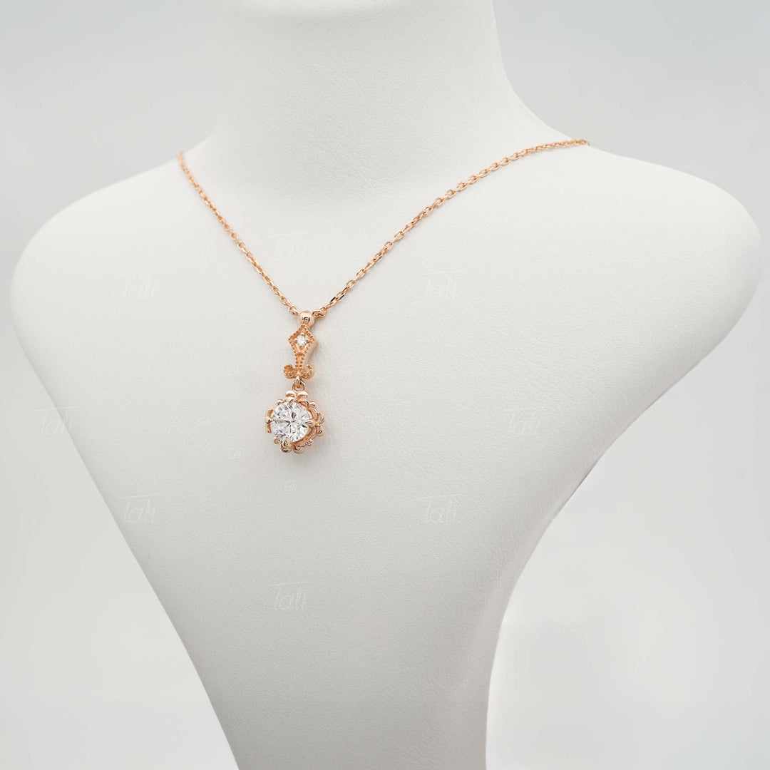 Beyaz topaz pırlanta vintage altın kolye yandan görüntüsü- Beyaz topaz diamond vintage solid gold necklace