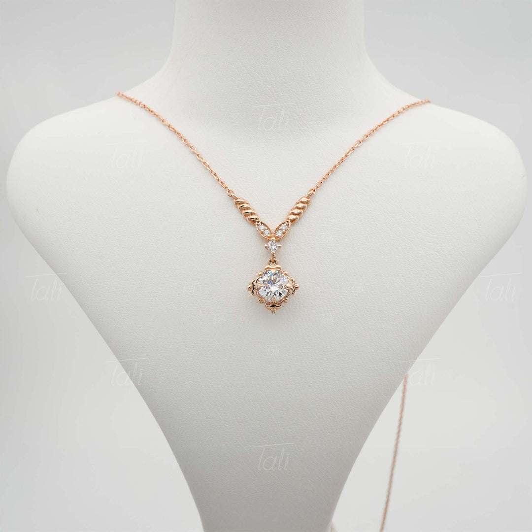 Buğday basağı aura beyaz topaz pırlanta vintage altın kolye  önden görüntüsü wheat aura white topaz diamond solid gold vintage necklace front view