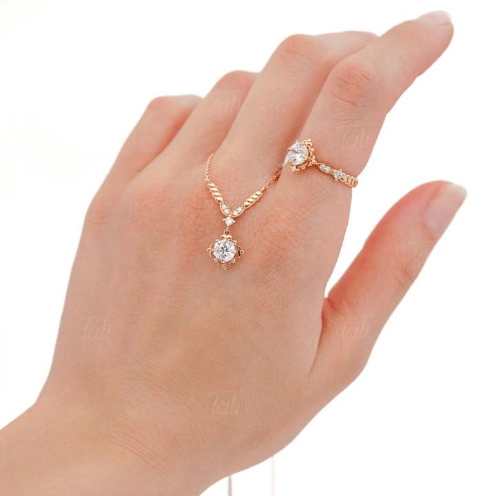 Buğday basağı aura beyaz topaz pırlanta vintage altın kolye  ve yüzük seti wheat aura white topaz diamond solid gold vintage necklace  and ring set