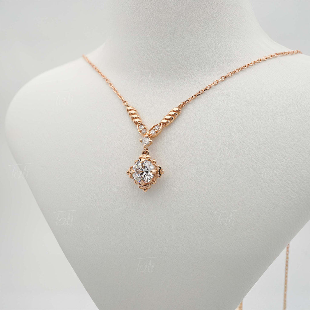 Buğday basağı aura beyaz topaz pırlanta vintage altın kolye  önden görüntüsü wheat aura white topaz diamond solid gold vintage necklace front view