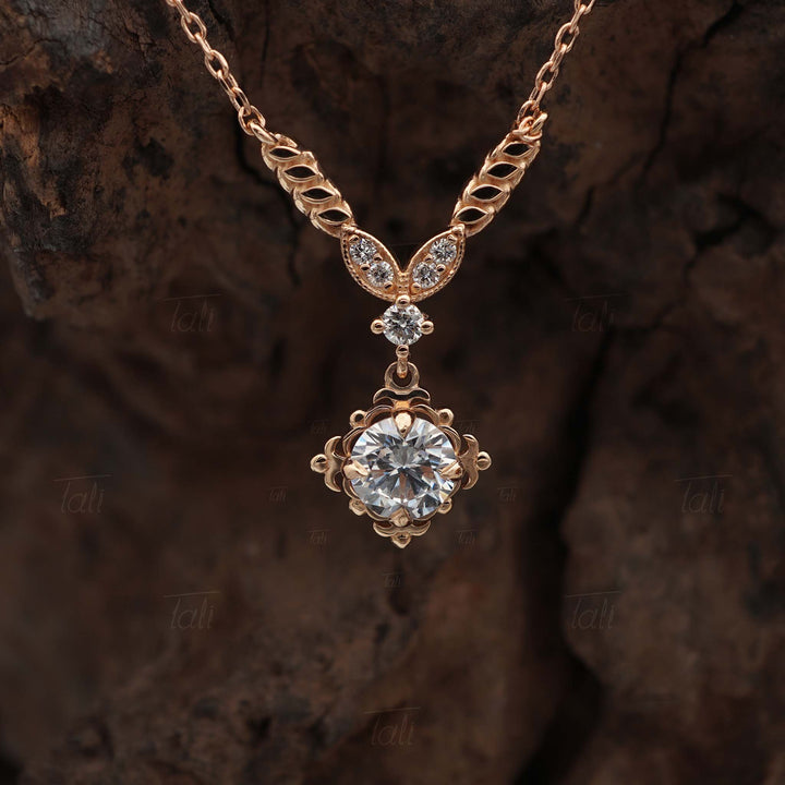 Buğday basağı aura beyaz topaz pırlanta vintage altın kolye  önden görüntüsü wheat aura white topaz diamond solid gold vintage necklace front view