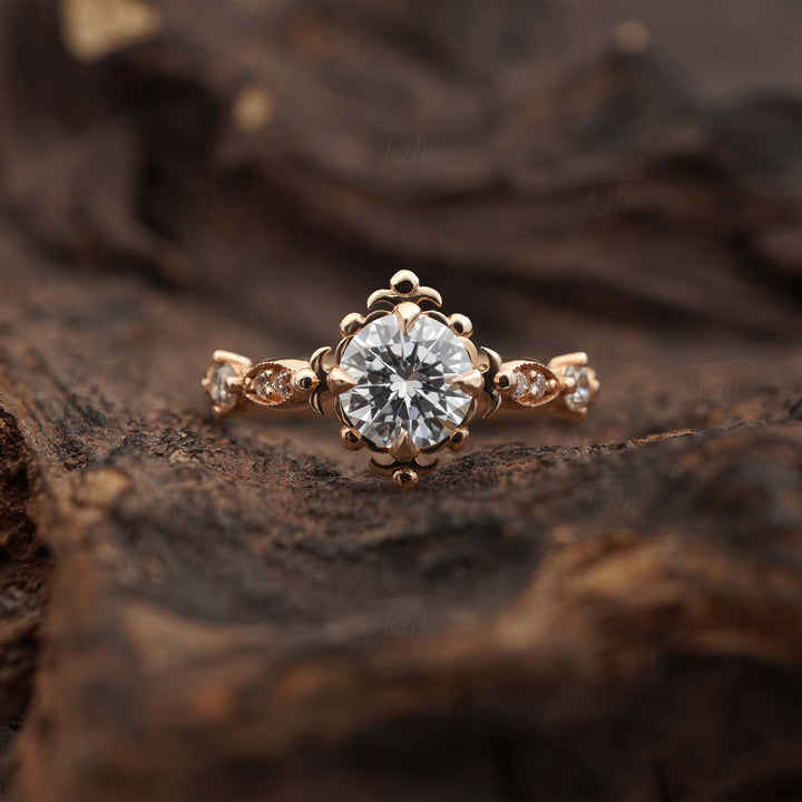 Buğday basağı aura beyaz topaz pırlanta vintage altın yüzük  önden görüntüsü wheat aura white topaz diamond solid gold vintage ring front view