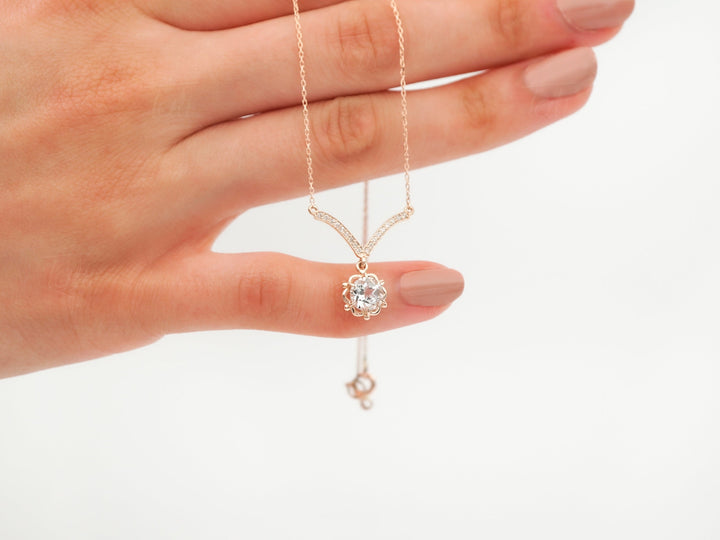 Flora Beyaz Topaz & Pırlanta  Altın Yüzük ve Kolye Seti, Flora White Topaz & Diamond Gold Ring and Necklace Set 
