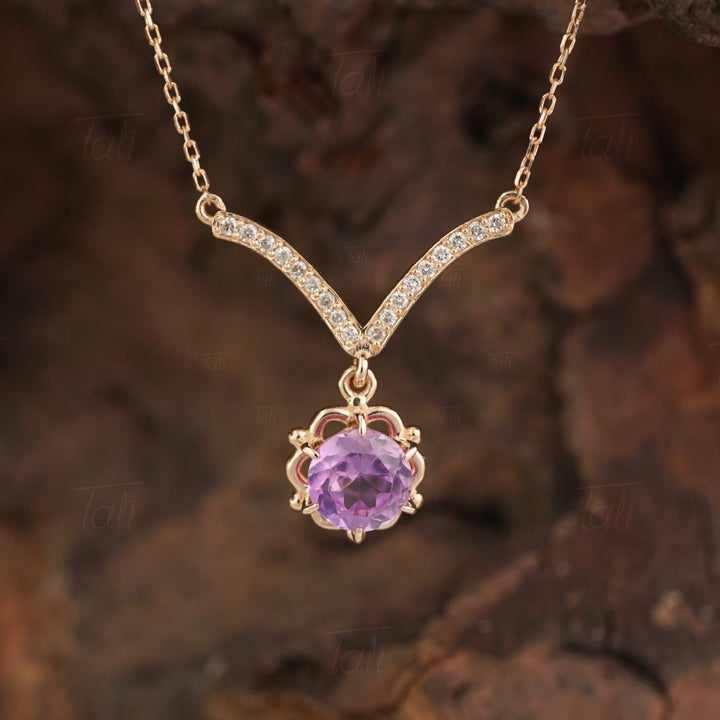 Flora Vintage Aleksandrit Pırlanta Altın Kolye, Flora Vintage Alexandrite Diamond Gold Necklace