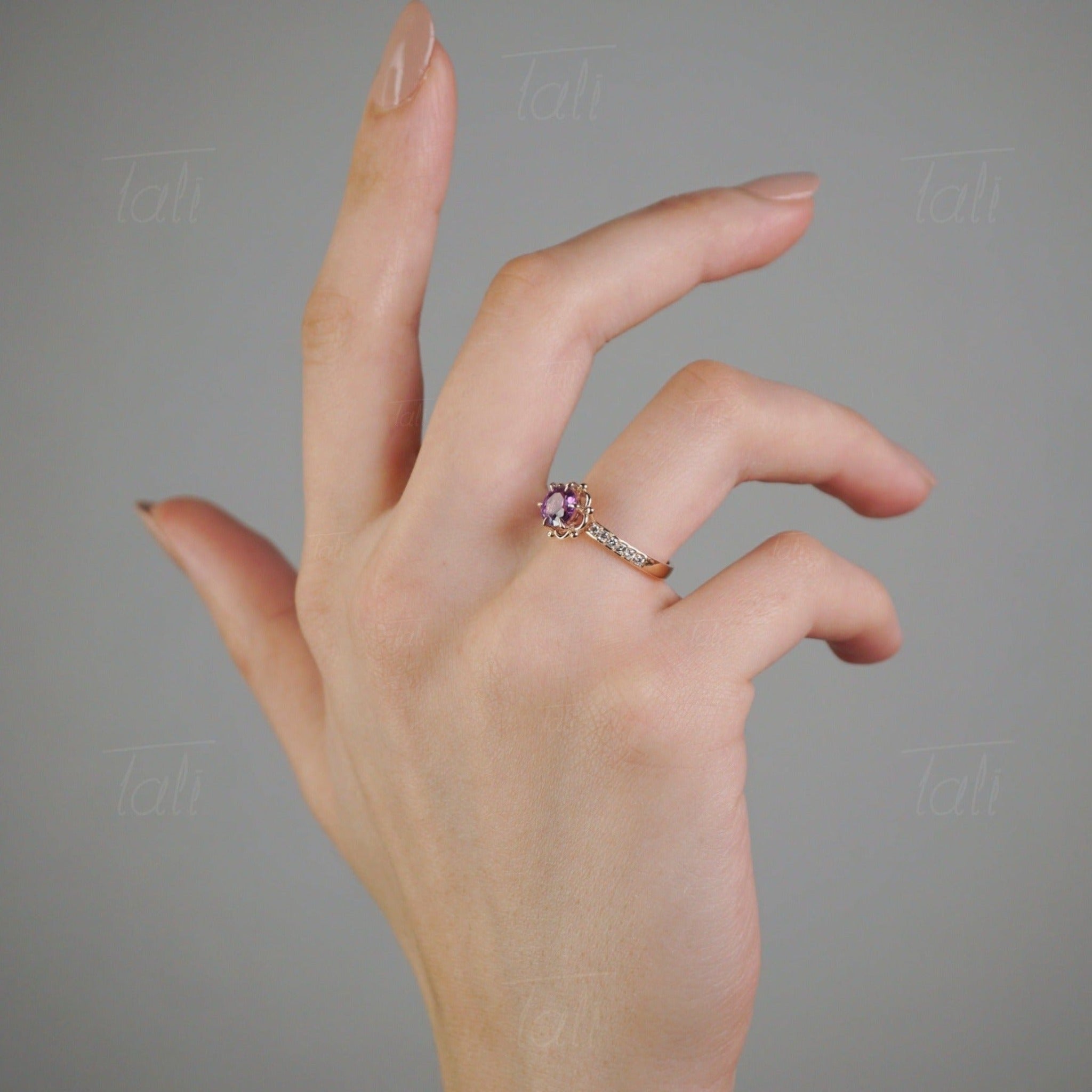 Flora Alexandrite Diamond Vintage Gold Ring – Tali Pırlanta