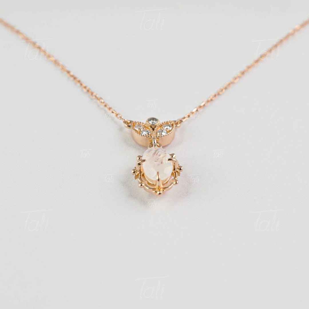 Freya Vintage Aytaşı Pırlanta Altın Kolye, Freya Vintage Moonstone Diamond Gold Necklace 