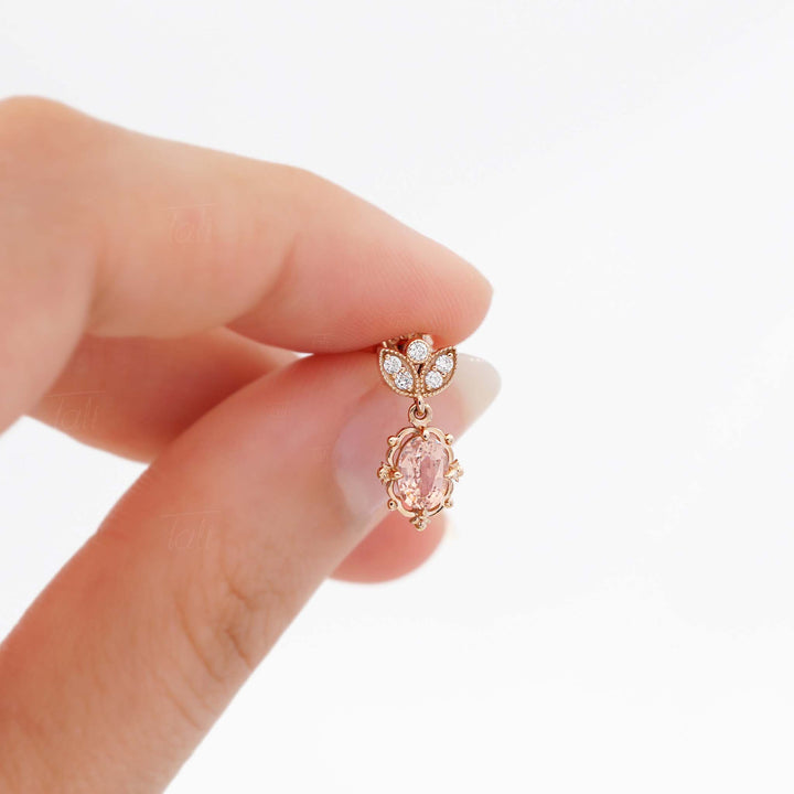 Freya Vintage Pembe Morganit Pırlanta Altın Küpe