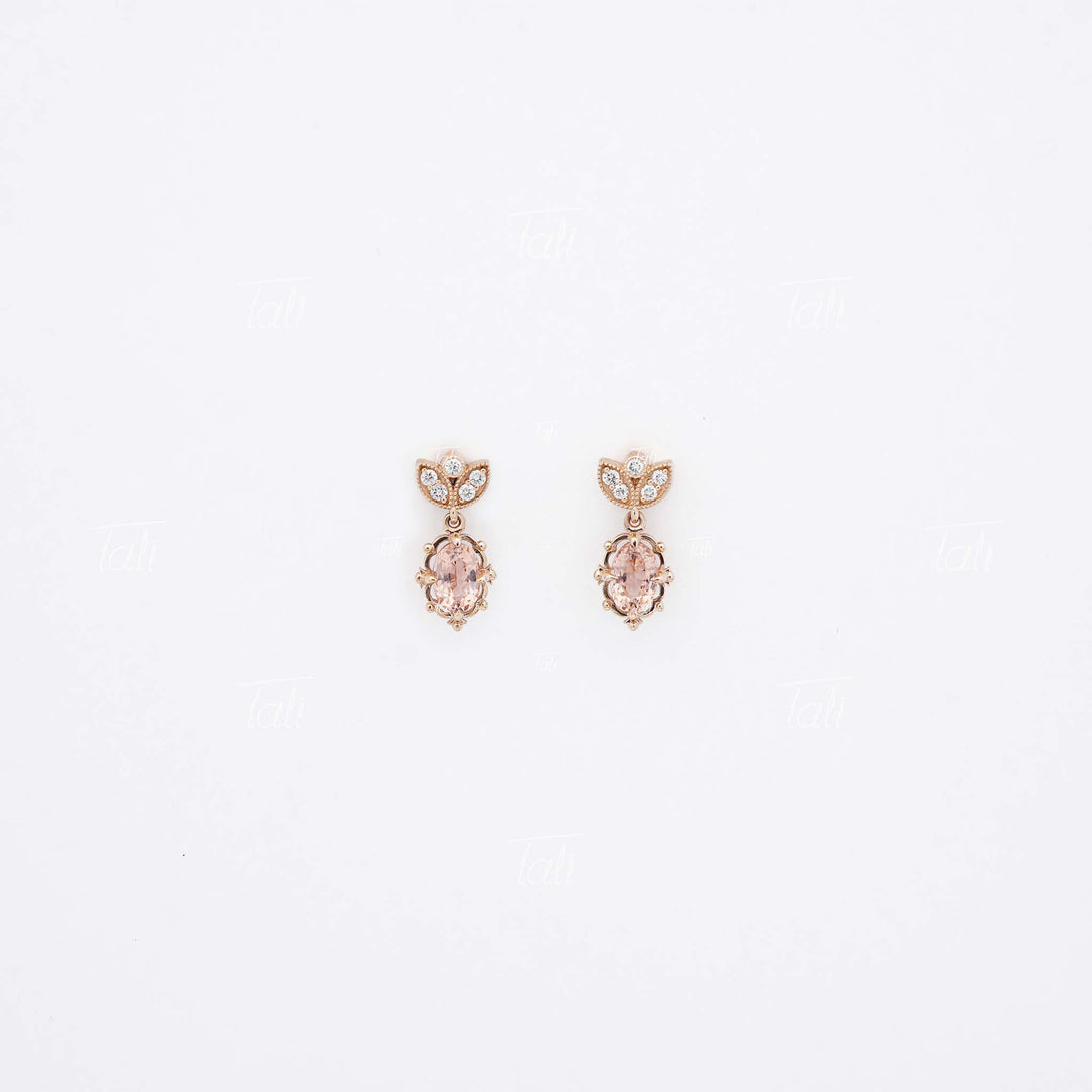 Freya Vintage Pembe Morganit Pırlanta Altın Küpe