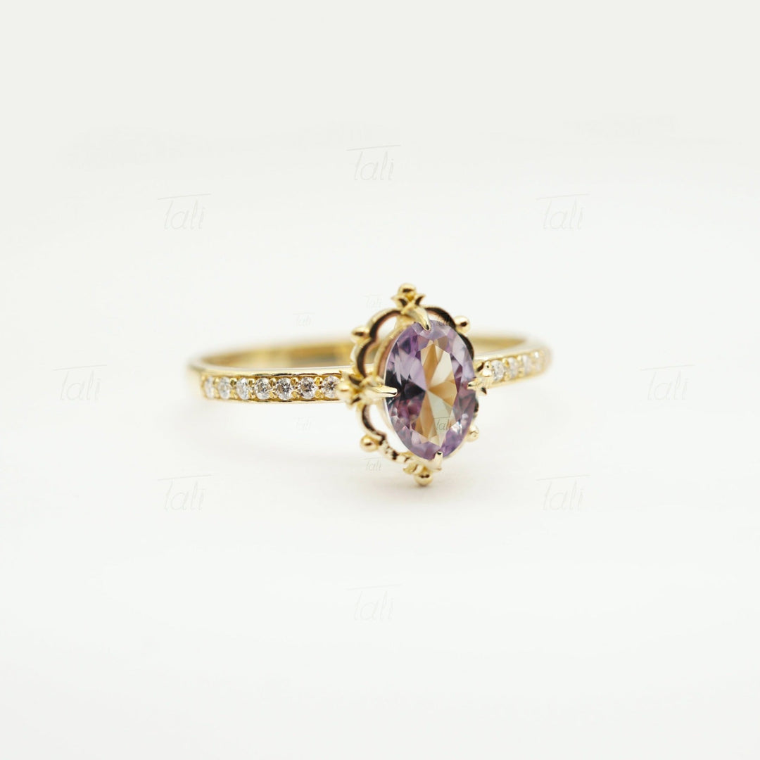 Hera Vintage Aleksandrit Pırlanta Altın Yüzük, Hera Vintage Alexandrite Diamond Gold Ring  