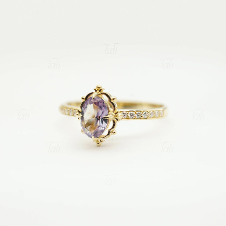 Hera Vintage Aleksandrit Pırlanta Altın Yüzük, Hera Vintage Alexandrite Diamond Gold Ring  