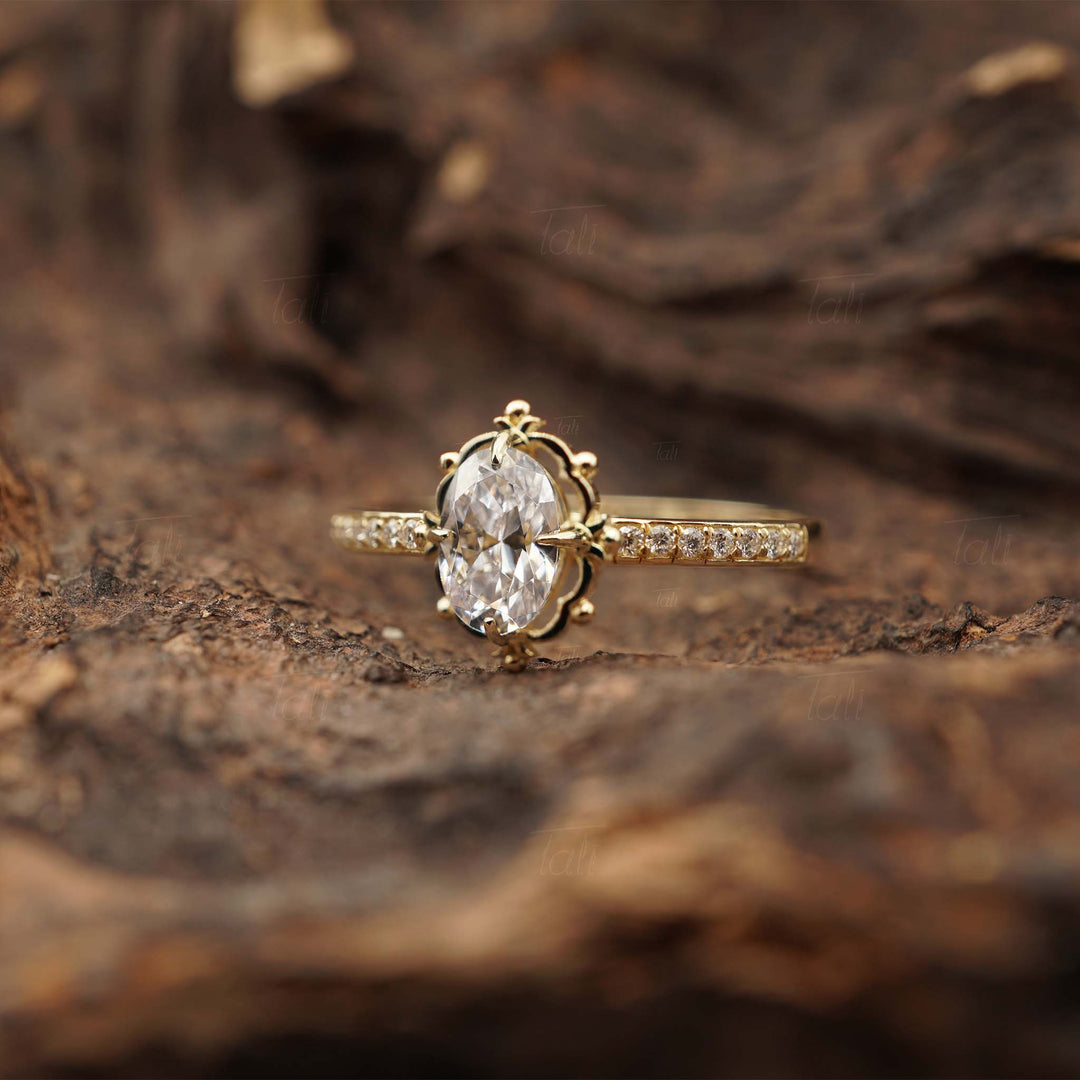 Hera Vintage Beyaz Topaz Pırlanta Altın Teklif Yüzüğü, Hera Vintage White Topaz Diamond Gold Engagement Ring