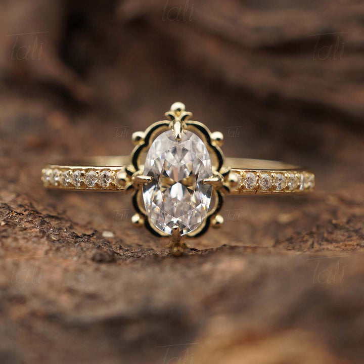 Hera Vintage Beyaz Topaz Pırlanta Altın Teklif Yüzüğü, Hera Vintage White Topaz Diamond Gold Engagement Ring