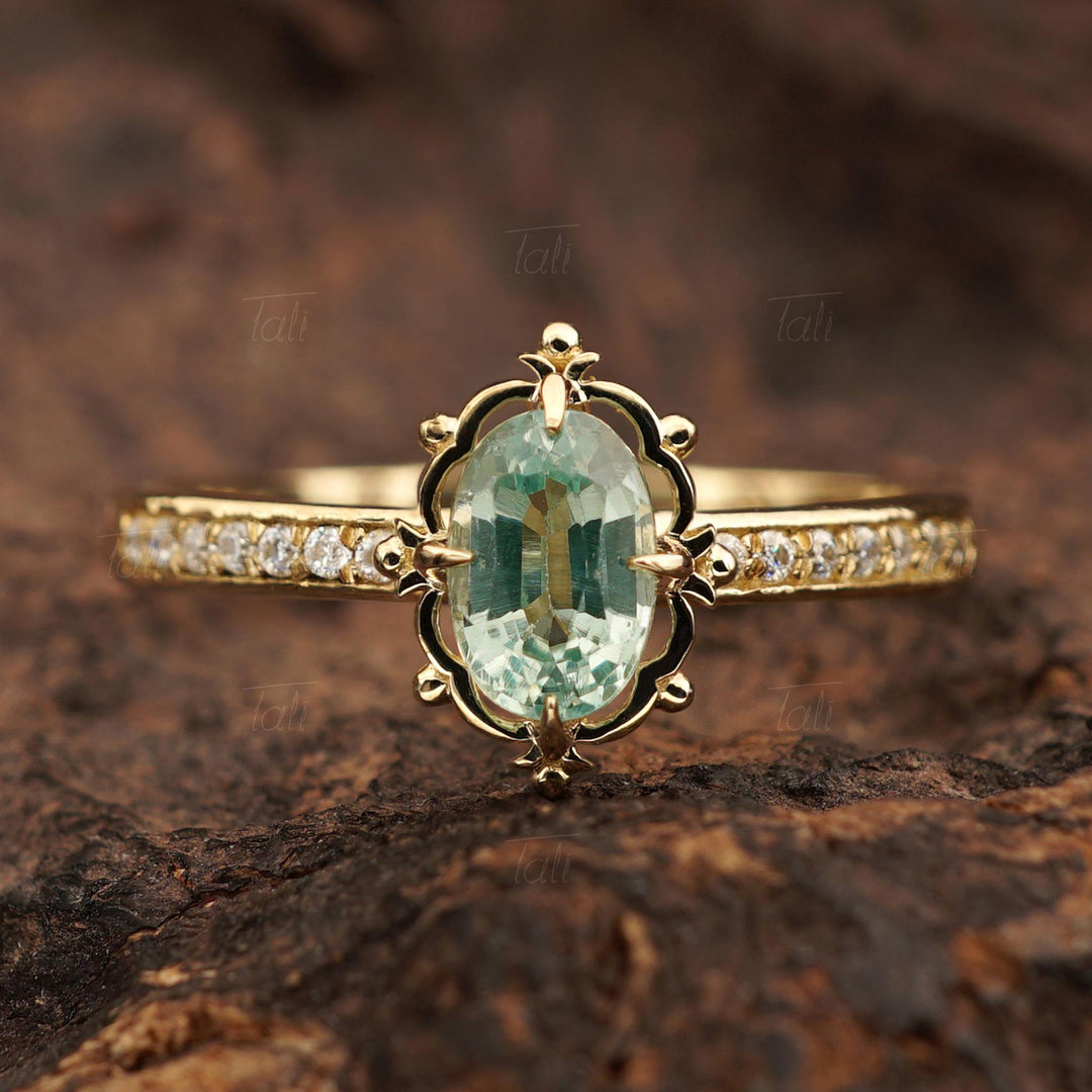 Hera Vintage Turmalin Pırlanta Altın Yüzük, Hera Vintage Tourmaline Diamond Gold Ring 