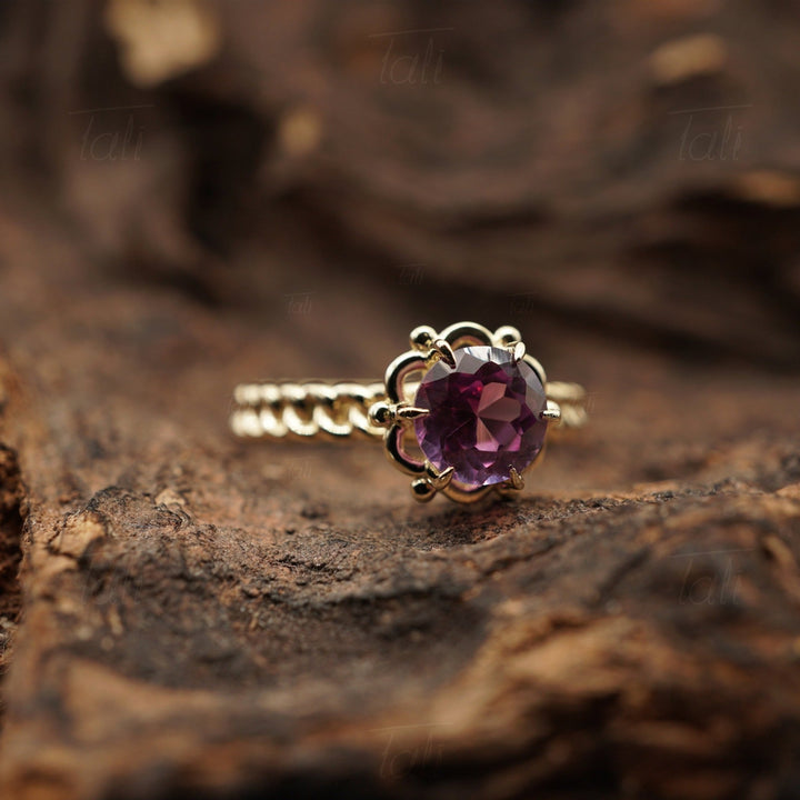 Lone Vintage Aleksandrit Tektaş Altın Yüzük, Lone Vintage Alexandrite Solitaire Gold Ring