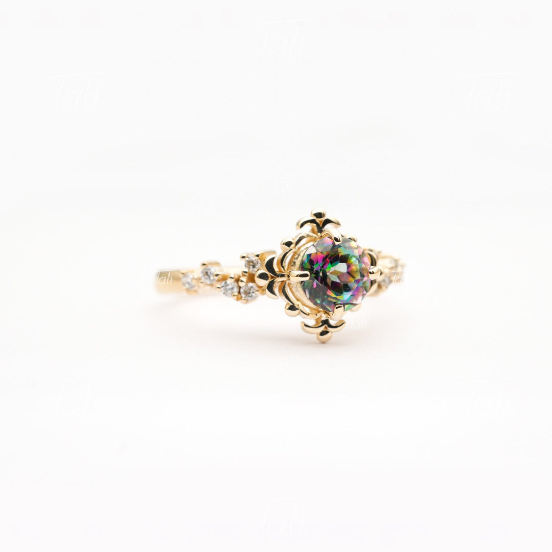Luna mistik topaz pırlanta vintage altın yüzük, Luna mystic topaz diamond vintage solid gold ring