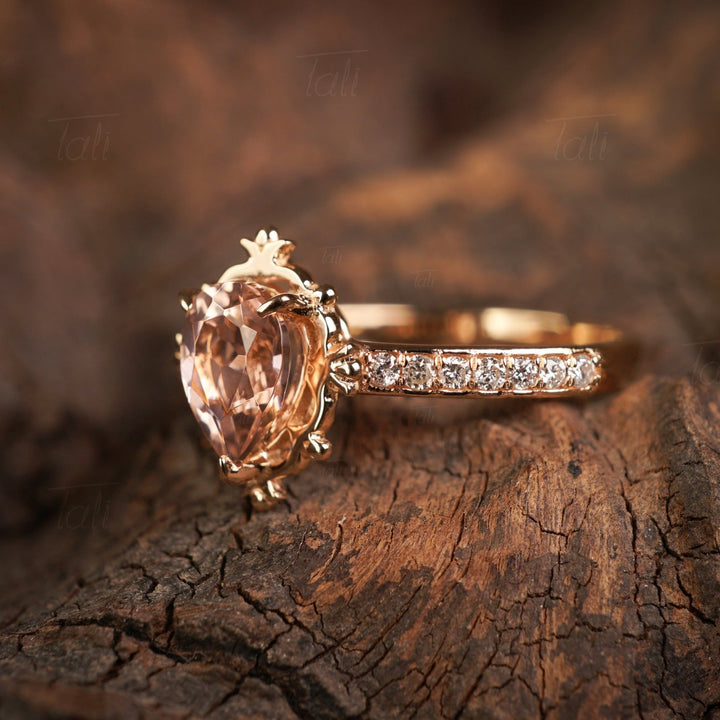 Pera morganit pırlanta vintage yüzük Pera morganite diamond vintage solid gold ring