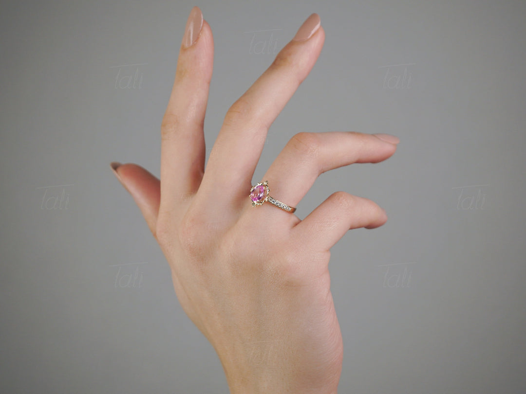 Pera pembe safir ve pırlanta vintage yüzük Pera pink saphire and diamond vintage solid gold ring