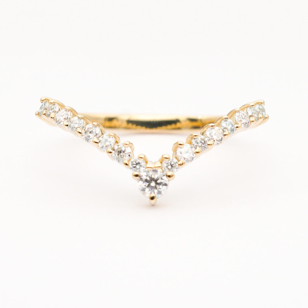 V pirlanta vintage Altin Yüzük - V Shape vintage diamond stacking gold Ring