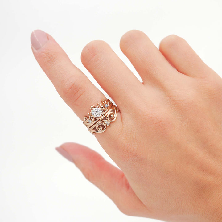 liyora vintage pırlantalı altin alyans ve yüzük seti liyora vintage diamond solid gold wedding band and ring set
