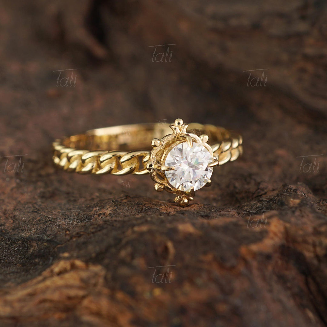 mozanit örgü kol vintage tektas altın yüzük moissanite vintage gold chain ring 