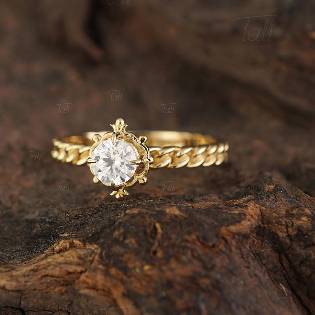 mozanit örgü kol vintage tektas altın yüzük moissanite vintage gold chain ring 