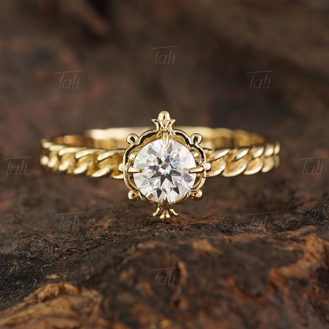 mozanit örgü kol vintage tektas altın yüzük moissanite vintage gold chain ring 