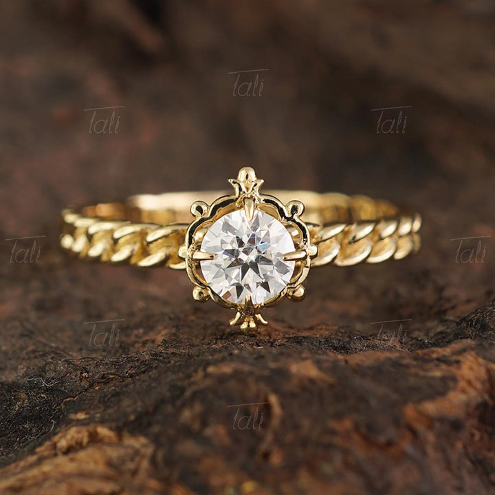 mozanit örgü kol vintage tektas altın yüzük moissanite vintage gold chain ring 