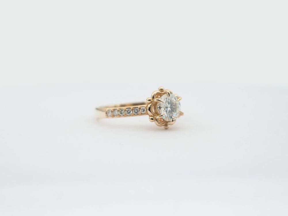 Flora Vintage Beyaz Topaz Pırlanta Altın Yüzük, Flora Vintage White Topaz Diamond Gold Ring